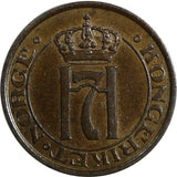 Norway Haakon VII Bronze 1909 2 Ore Mintage-520,000 RARE DATE XF/aUNC KM# 371(9)
