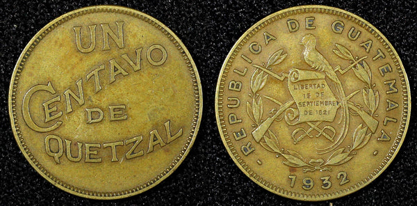 GUATEMALA Brass 1932 1 Centavo Royal British Mint 1st Year Type KM# 249 (22 835)