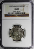 Sweden Gustaf VI Silver 1952 TS Krona NGC MS65 BETTER DATE KM# 826 (247)