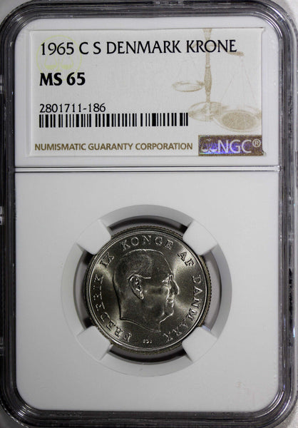 DENMARK Frederik IX 1965 CS 1 Krone NGC MS65 TOP GRADED BY NGC  KM# 851.1 (186)