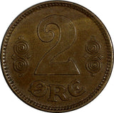 Denmark Christian X Bronze 1923 2 Ore Last Date Type XF KM# 813.2 (18 668)