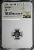 GREAT BRITAIN George V 1920 1 1 Penny Maundy NGC MS63 Rainbow Toned KM# 811 (70)