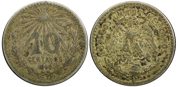 Mexico ESTADOS UNIDOS MEXICANOS Silver 1910 M 10 Centavos KM# 428 (394)