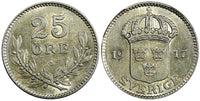 Sweden Gustaf V Silver 1917 W  25 Öre  KM# 785 (22 056)