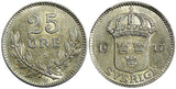 Sweden Gustaf V Silver 1917 W  25 Öre  KM# 785 (22 056)