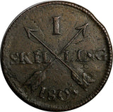 SWEDEN Gustaf IV 1805 1 SKILLING OVERSTRUCK ON 2 ORE (1743-1768) KM# 566 (15115)