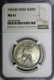 India-British George VI Silver 1942 (B) Rupee NGC MS61 Mint Luster KM# 556 (036)