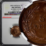 Portugal Carlos I Bronze 1899 5 Reis NGC UNC DETAILS Nice Red KM# 530 (091)