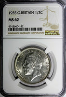 Great Britain George V Silver 1935 1/2 Crown NGC MS62   KM# 835