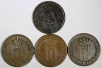 NORWAY BRONZE LOT OF 4 COINS 1876,1916,1922 5 Ore KM# 368,KM#349