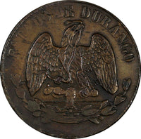 Mexico Durango Copper 1872 1/4 Real 27mm aXF/XF Condition KM# 350 (17 599)