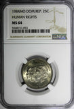 DOMINICAN REPUBLIC 1984 25 Centavos NGC MS64 Mirabal Sisters Toned KM# 61.1 (53)