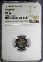 GREAT BRITAIN George V 1920  3 Pence Maundy NGC MS62 Rainbow Toned KM# 813 (68)