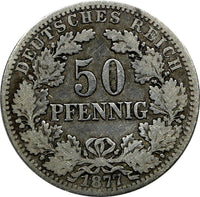Germany - Empire Wilhelm I Silver 1877 H 50 Pfennig SCARCE DATE KM# 6