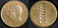ITALY Vittorio Emanuele III  Bronze 1929 R 5 Centesimi UNC KM# 59 (23 862)