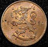 FINLAND Copper 1920 1 Penni UNC KM# 23 (23 997)