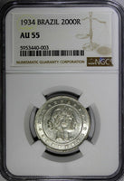 Brazil Silver 1934 2000 Reis NGC AU55 Last Year Type KM# 526 (003)