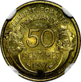 FRANCE Aluminum-Bronze 1937 50 Centimes NGC MS65 1 GRADED HIGHEST KM# 894.1 (64)