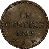 France Bronze 1849 A 1 Centime PARIS aUNC KM# 754 (14 022)