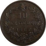 Italy Vittorio Emanuele II Copper 1867 OM 10 Centesimi Strasbourg KM# 11.5 (333)