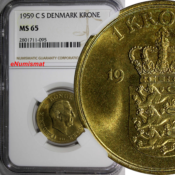 Denmark Frederik IX 1959 CS 1 Krone NGC MS65 BETTER DATE Mint-243,00 KM837.2 (5)