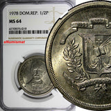 Dominican Republic Copper-Nickel 1978 1/2 Peso NGC MS64 Mintage-296,000 KM52(19)