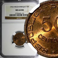 Mozambique Portuguese Colony Bronze 1953 50 Centavos NGC MS64 RB KM# 81 (152)