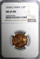 India-British George V Bronze 1936 (C) 1/4 Pice NGC MS65 RD LAST DATE KM#510 (7)