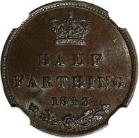 Great Britain Victoria (1837-1901) Copper 1843 1/2 Farthing NGC MS63 BN KM# 738