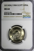 Egypt Copper-Nickel AH1404//1984 20 Piastres NGC MS64 Mosque Mohamed Ali KM# 557