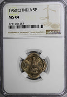 India-Republic Copper-Nickel 1960 (C) 5 Naye Paise NGC MS64 TOP GRADED KM# 16(7)