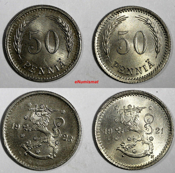 FINLAND Copper-Nickel LOT OF 2 COIN 1921,1923  50 Pennia GEM BU  KM# 26 (15 195)