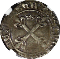 FRANCE Charles VI 1380-1422 Silver FLORET NGC AU50 Tours Duplessy-417B  (010)