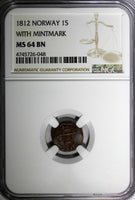 Norway Frederick VI Copper 1812 1 Skilling NGC MS64 BN with Mintmark KM# 281