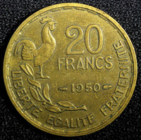 France 1950 20 Francs G.GUIRAUD 3 plumes HIGH GRADE KM# 917.1 (23 697)