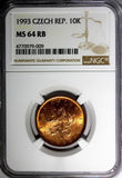 Czech Republic Copper 1993 10 Korun NGC MS64 RB TOP GRADED BY NGC KM# 4 (009)