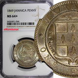 Jamaica Victoria Copper-Nickel 1869 Penny Mintage-144,000 NGC MS64+ KM# 17 (044)