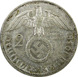 Germany - Third Reich Silver 1938 G 2 Reichs Mark Hindenburg KM# 93 (22 296)