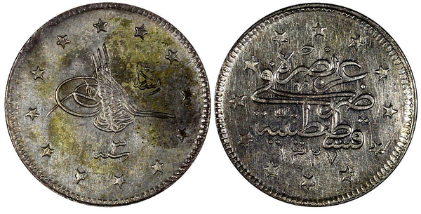 Turkey Mehmed V Silver AH1327//3 (1911) 2 Kurush aUNC/UNC Toning KM# 749 (813)
