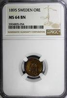 Sweden Oscar II Bronze 1895 1 Ore NGC MS64 BN TOP GRADED BY NGC KM# 750 (54)