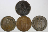 NORWAY BRONZE LOT OF 4 COINS 1876,1916,1922 5 Ore KM# 368,KM#349 (17 193)