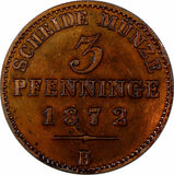 German States PRUSSIA Wilhelm I 1872-B 3 Pfennig Nice Toning UNC KM# 482(10 282)