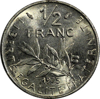 France 1975 1/2 Franc signature "O. Roty" 19.5 mm GEM BU KM# 931.1 (20 507)