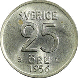 Sweden Gustaf VI Silver 1956 TS 25 Öre GEM BU COIN KM# 824 (22 016)