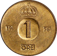 Sweden Gustaf VI Adolf Bronze 1956 TS 1 Öre RED-BROWN BU GEM COIN KM# 820 (931)