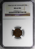 Denmark Bronze 1904 9/8 VBP 1 Ore NGC MS62 BN OVERDATE TOP GRADED KM# 792.2 (12)