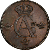 Sweden Gustaf IV Copper 1802 1/2 Skilling Brown KM# 565 (15 687)