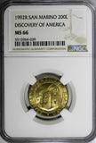 San Marino 1992 R 200 Lire Discovery of America NGC MS66 TOP GRADED KM# 285 (39)