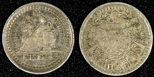 GUATEMALA Silver 1889  1/2 Real  Toning KM# 155.2 (22 812)