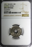 FRANCE Copper-Nickel 1921 10 Centimes NGC UNC DETAILS KM# 866a (106)